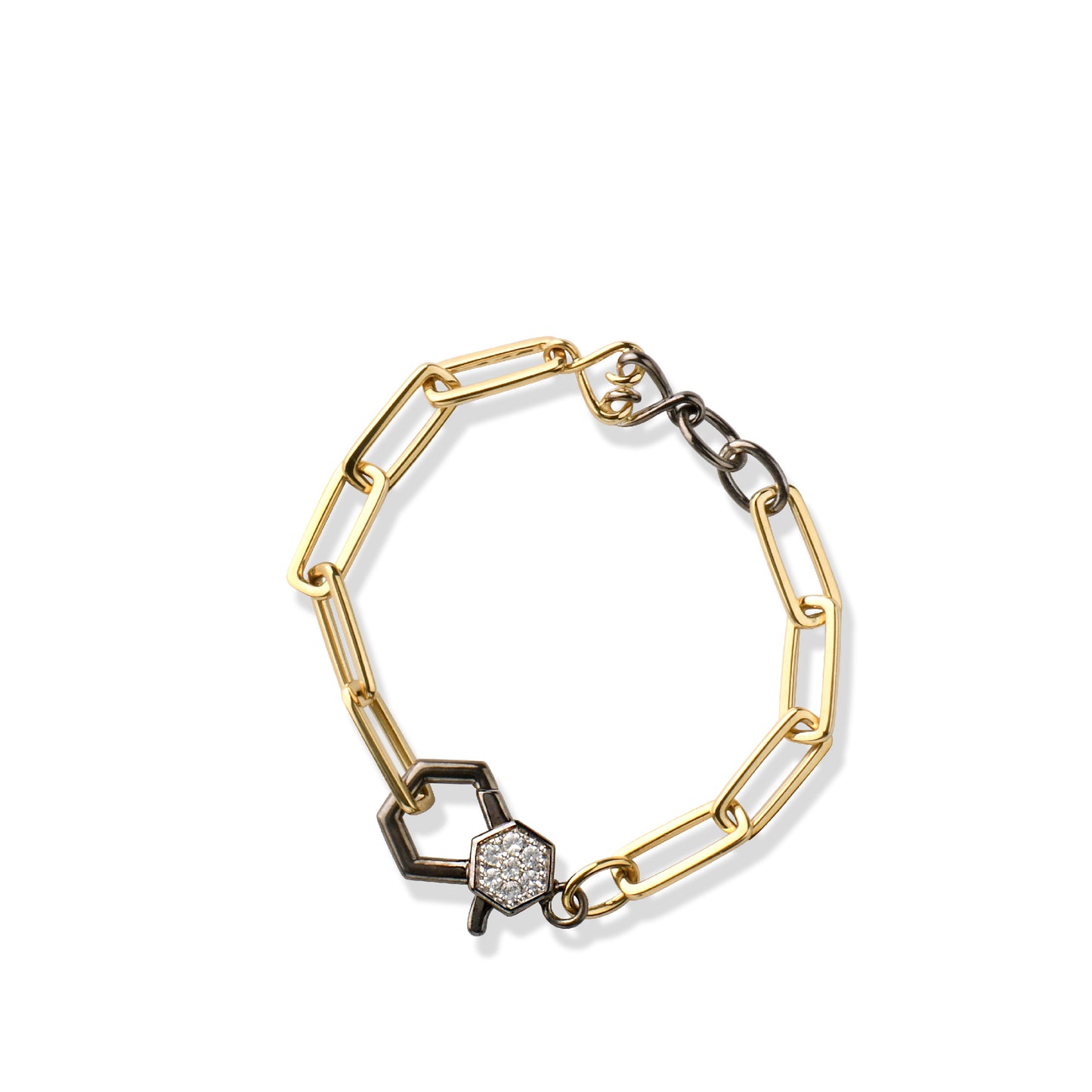Gold Paperclip Bracelet | Yellow Gold & Black Platinum Bracelet with White Sapphires