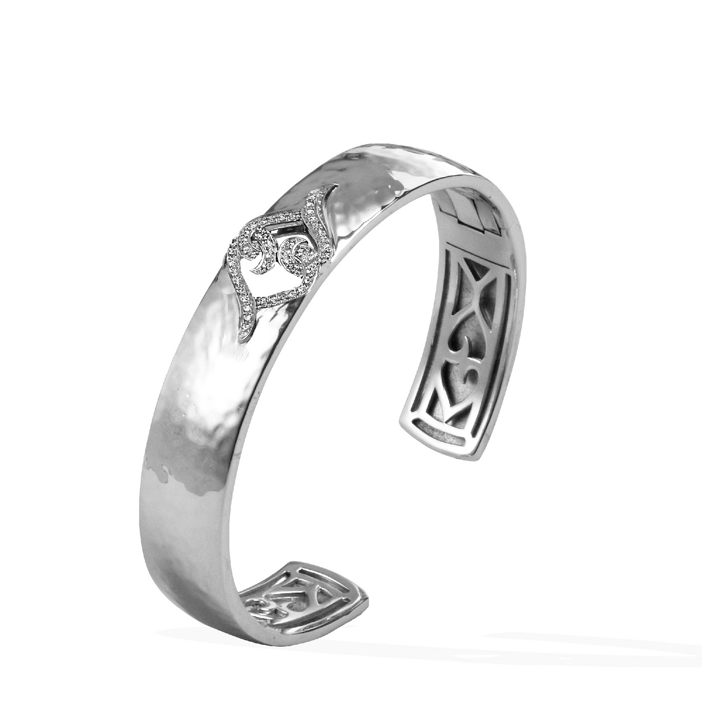 Sterling Silver White Sapphire United Love Hammered Bracelet Cuff
