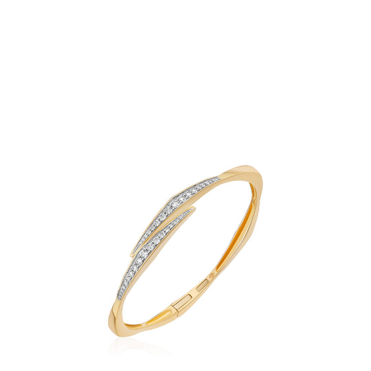 The Storm Bangle - Solid Gold Lab Grown White Diamond Bypass Bangle Bracelet