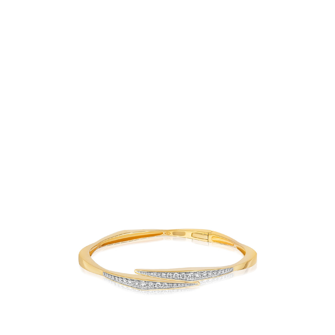 The Storm Bangle - Solid Gold Lab Grown White Diamond Bypass Bangle Bracelet