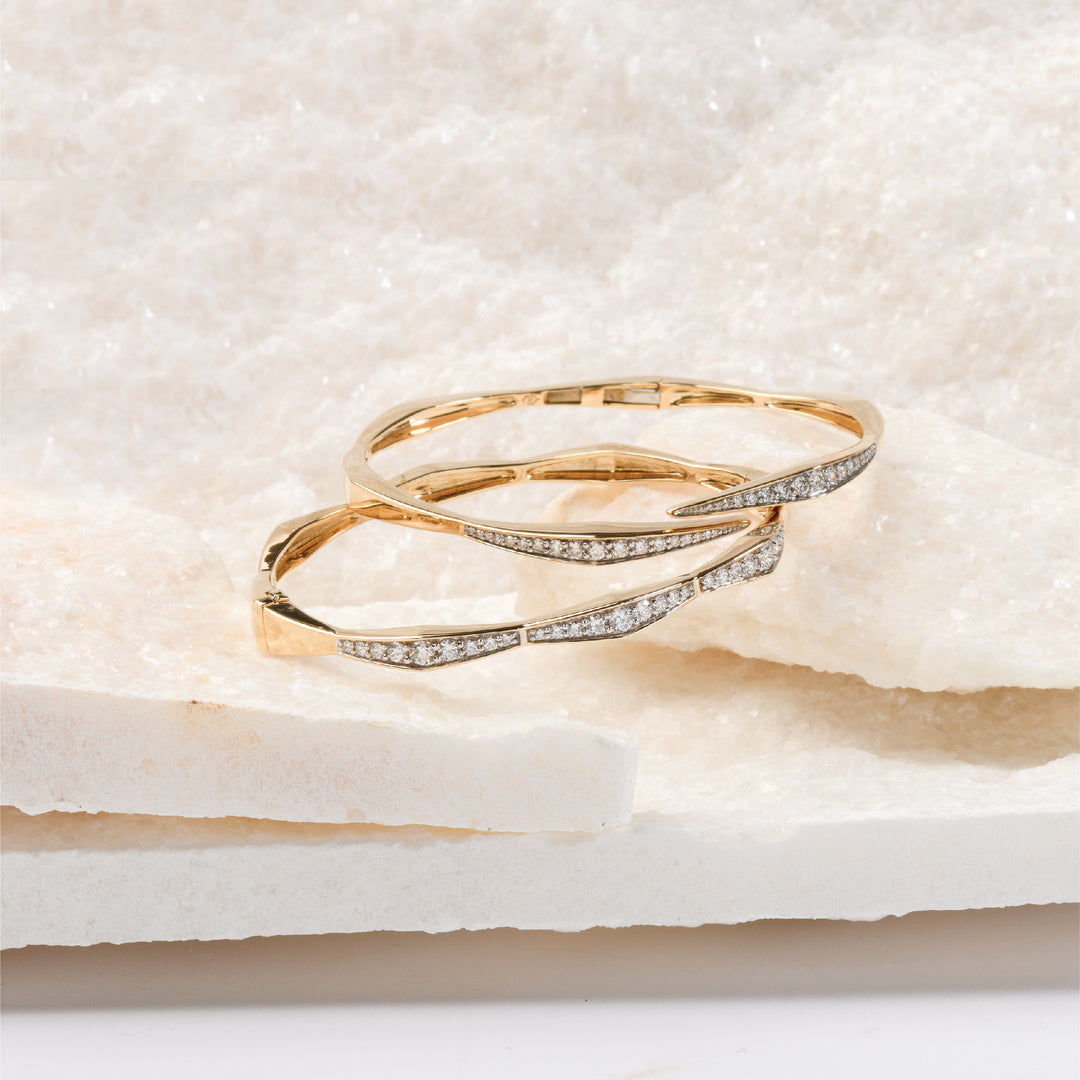 The Storm Bangle - Solid Gold & White Diamond Bypass Bangle Bracelet