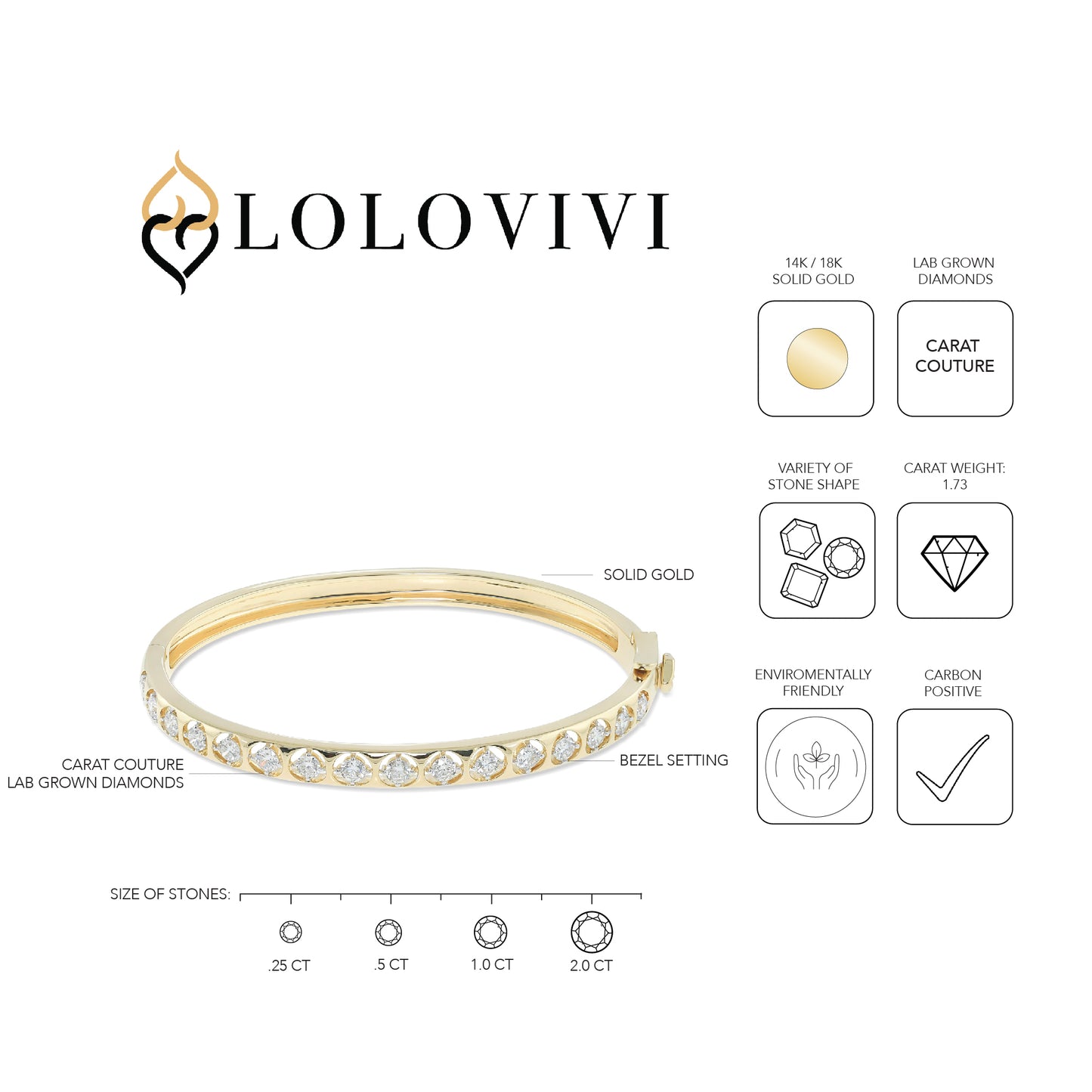 The Shai Bangle - Carat Couture Carbon Neutral Diamond and Solid Yellow Gold Bangle