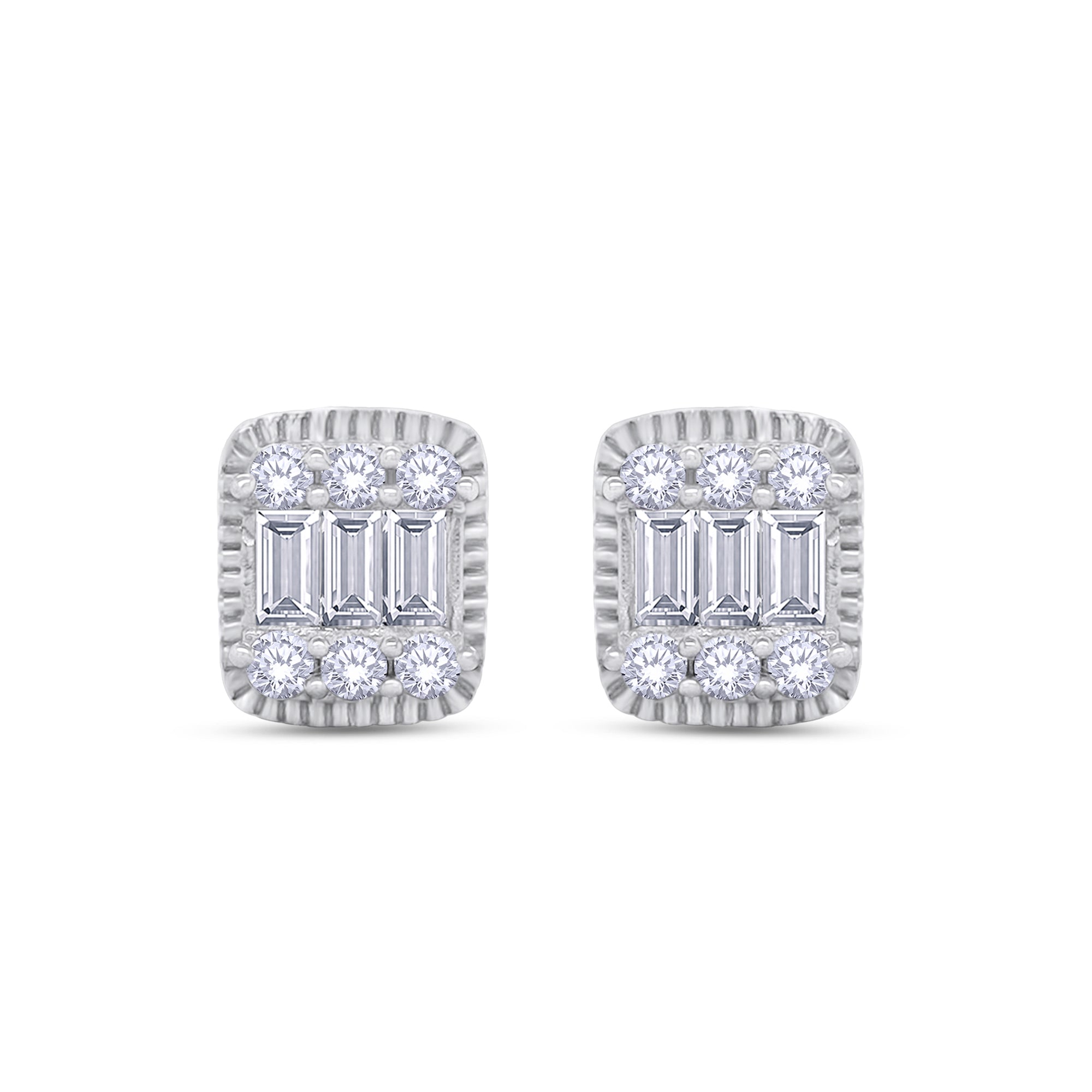 Pair of diamond stud earrings on a white background