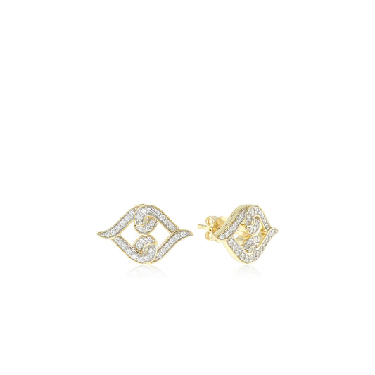 Solid Gold Natural White Diamond United Love Stud Earrings