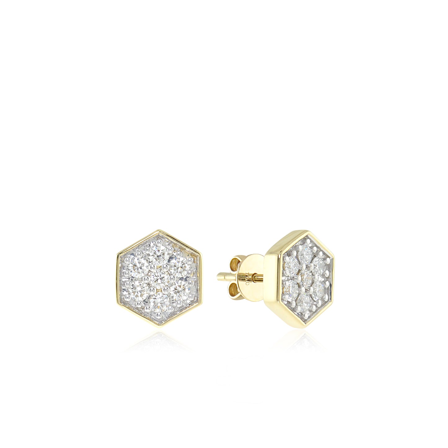 Solid Gold White Sapphire Hexagon Stud Earrings