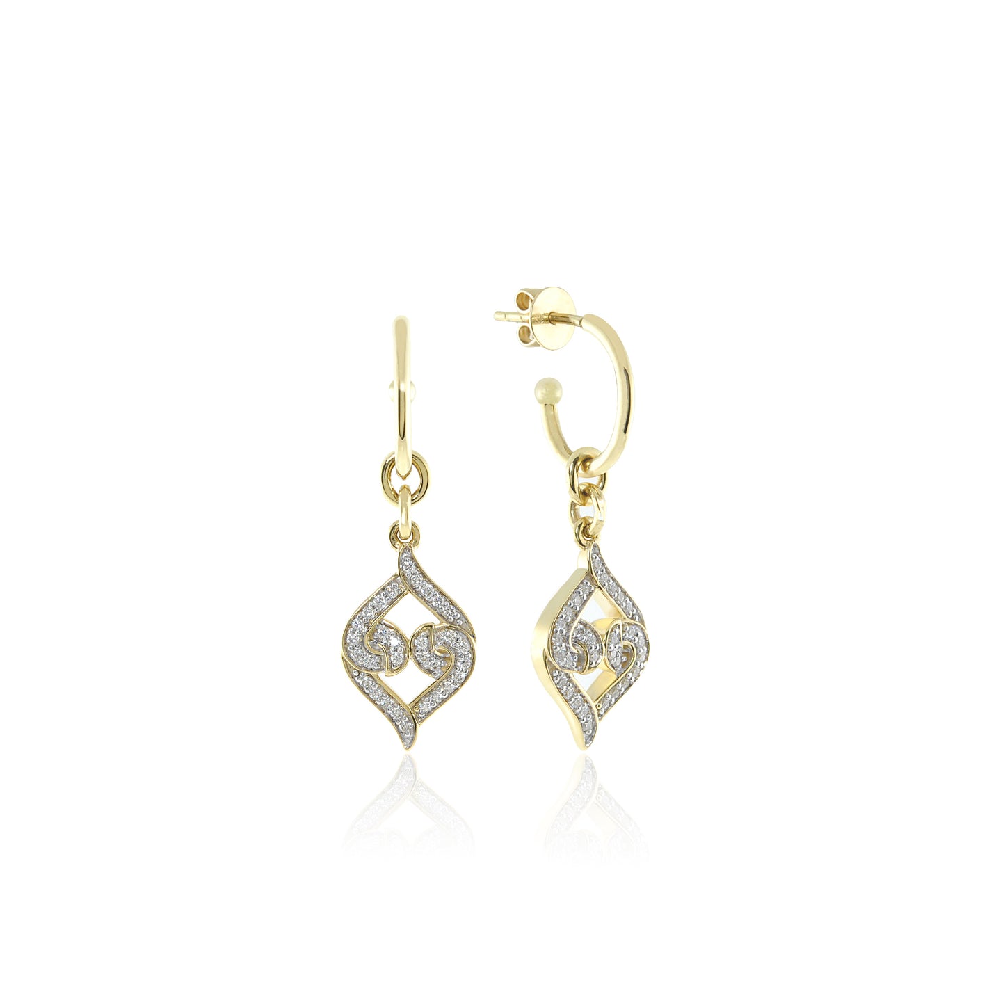 Solid Gold Natural White Diamond Hoop Dangle Earrings