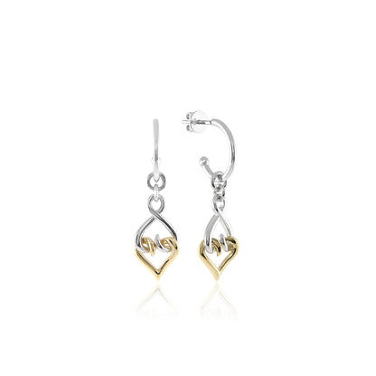 Gold & Silver Earrings | Sterling Silver Gold Interwoven Hearts Drop Earrings