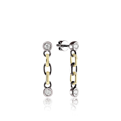 Solid Gold and Black Silver White Sapphire Short Chain Earrings