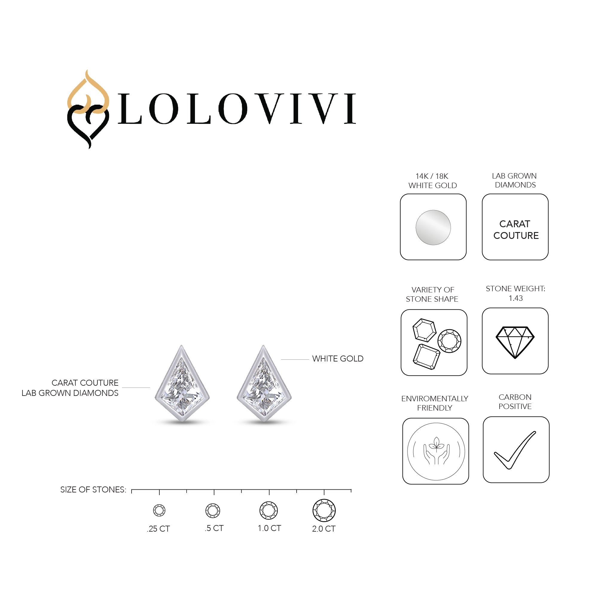 The Sailor Earrings - White Gold Carat Couture Lab Grown Diamond Kite Cut Earrings