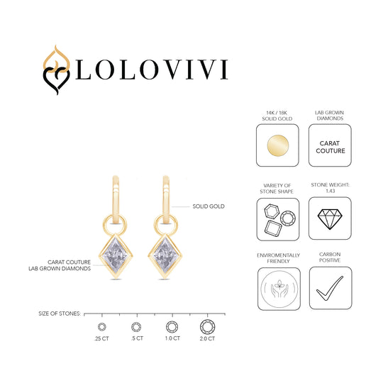 The Taran Earrings - Solid Gold Hoop Carat Couture Lab Grown Diamond Triangle Dangle Drop Two in One Earrings