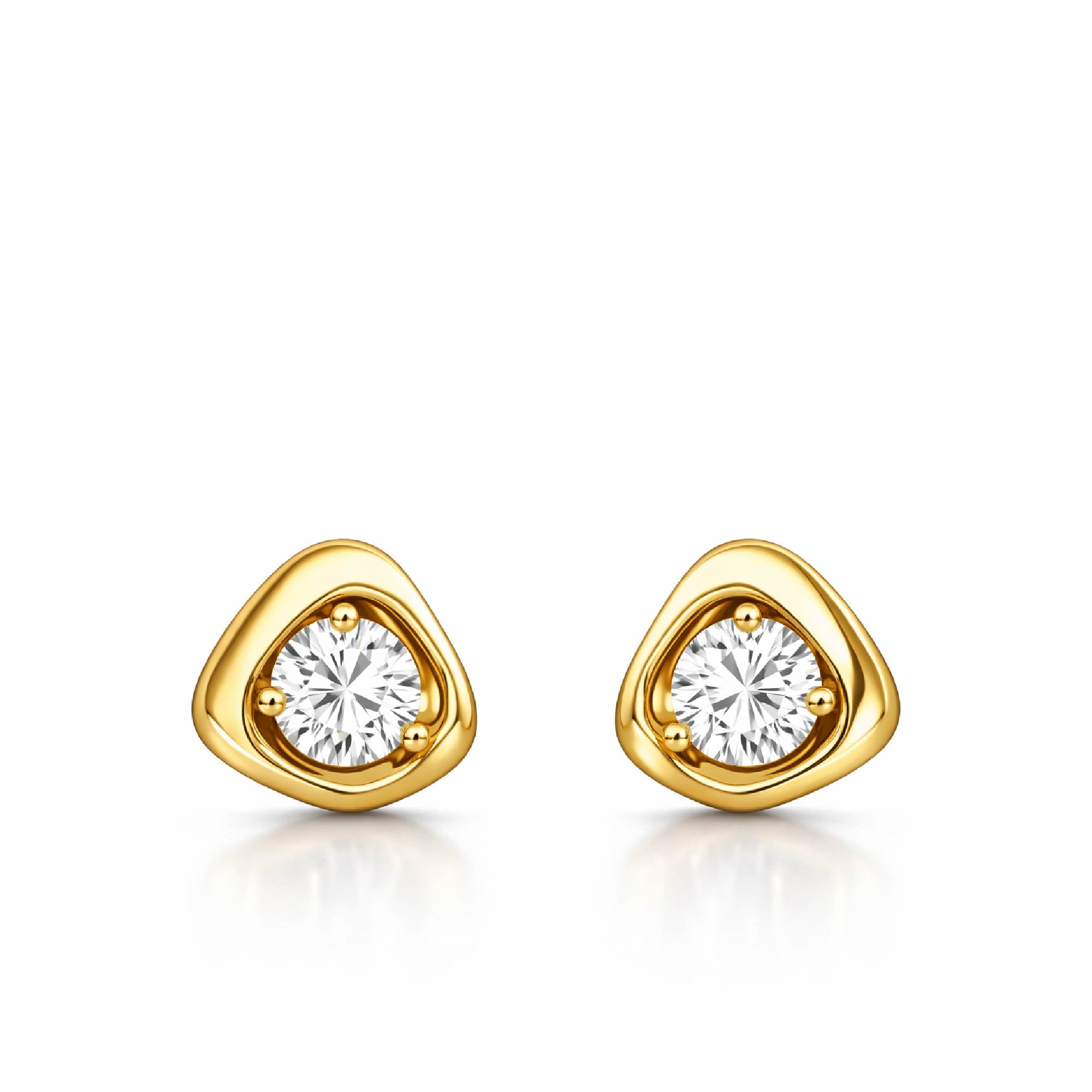 Gold earrings with clear gemstones on a white background