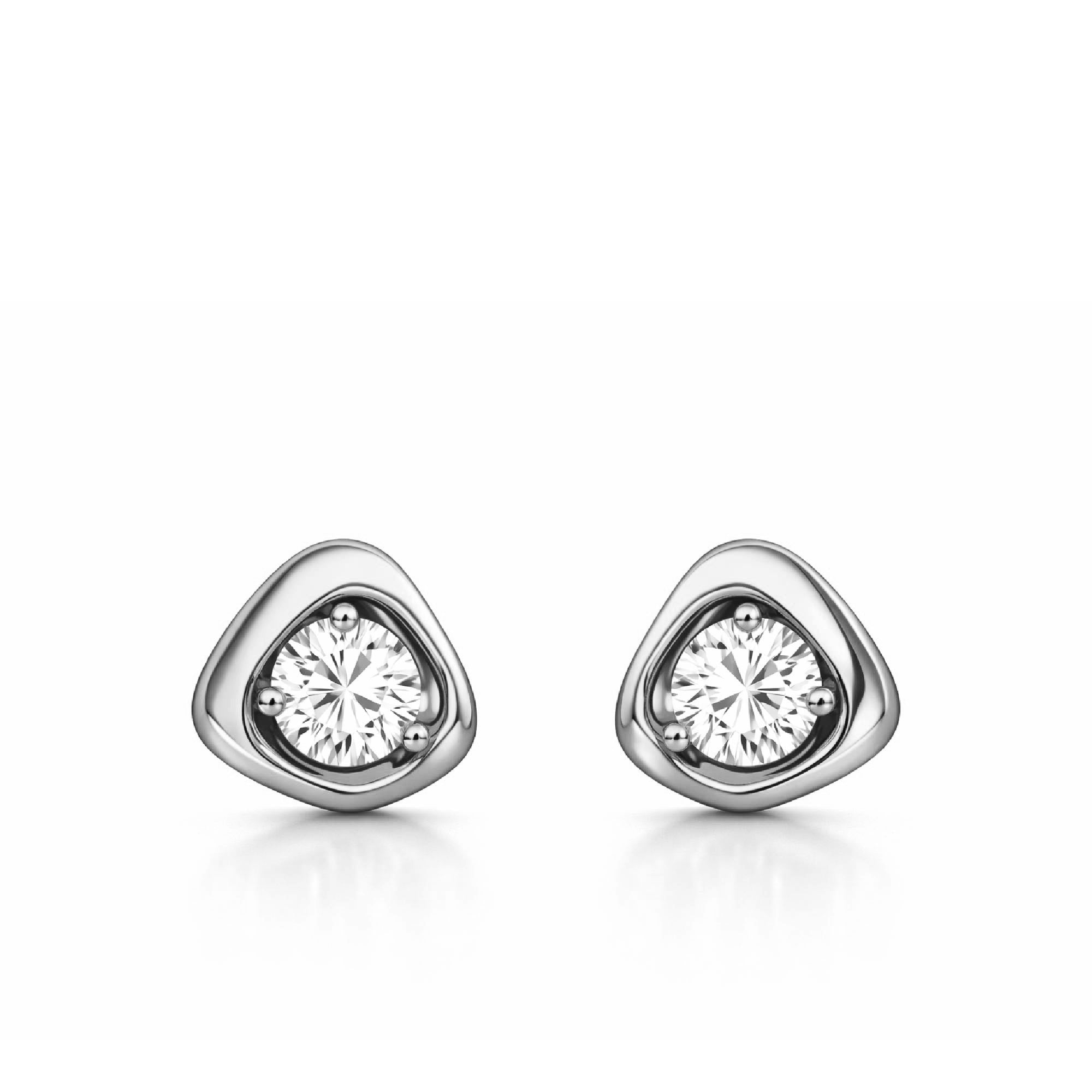 Pair of silver stud earrings with clear gemstones on a white background