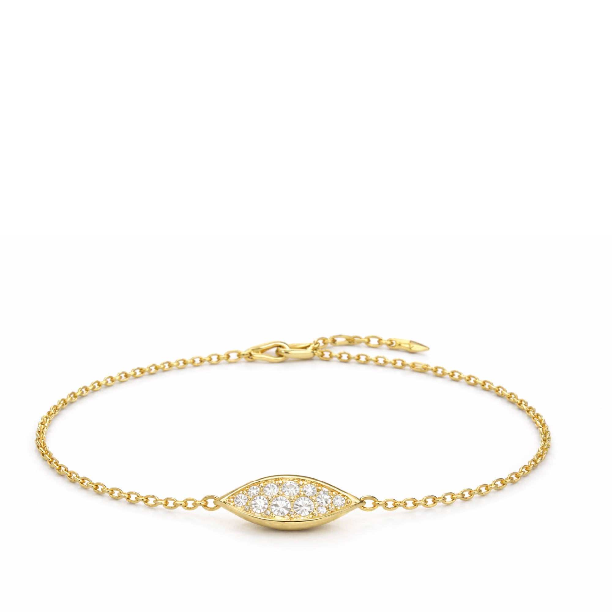 Gold bracelet with diamond accents on a white background