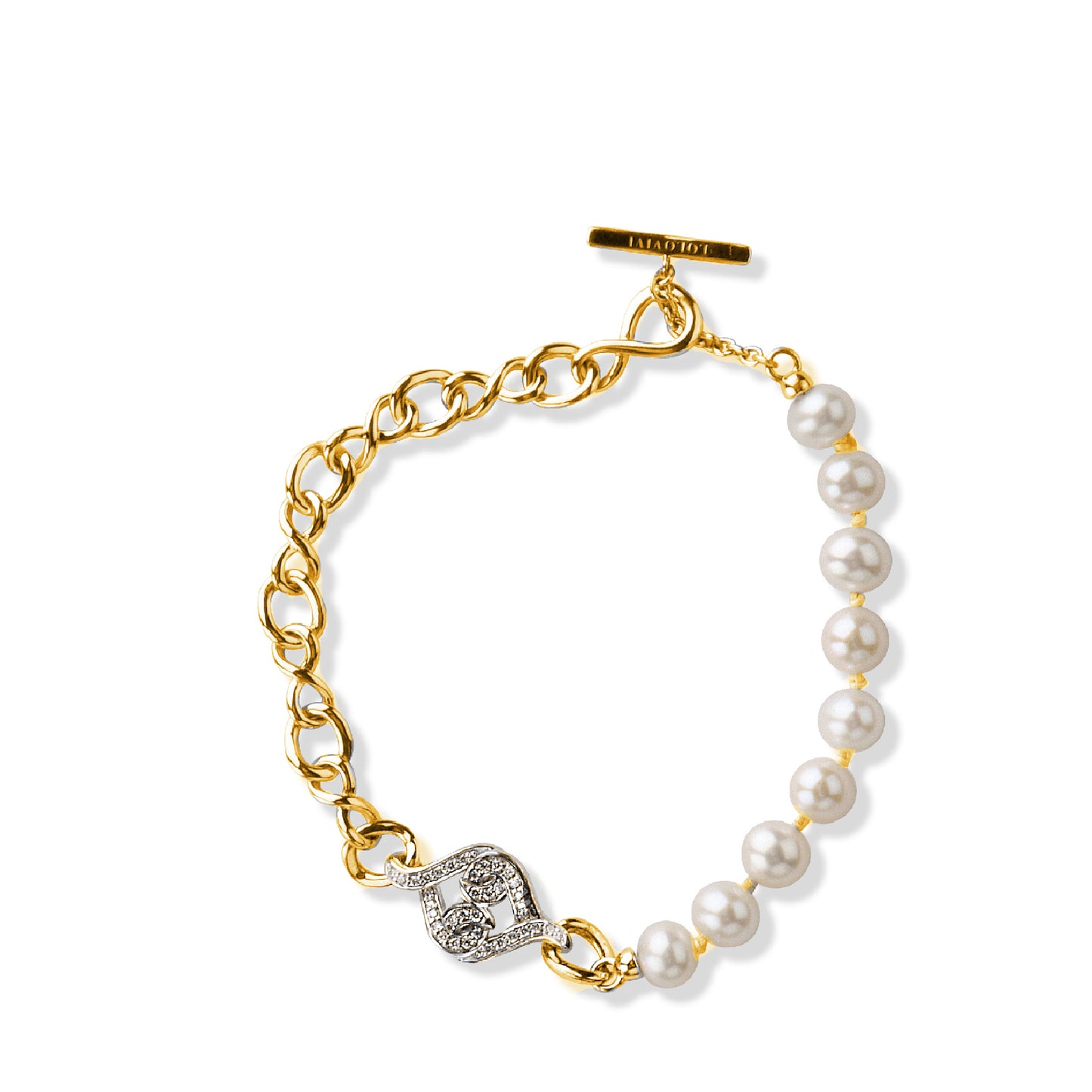 Solid Gold Natural White Diamond Pearl Bracelet