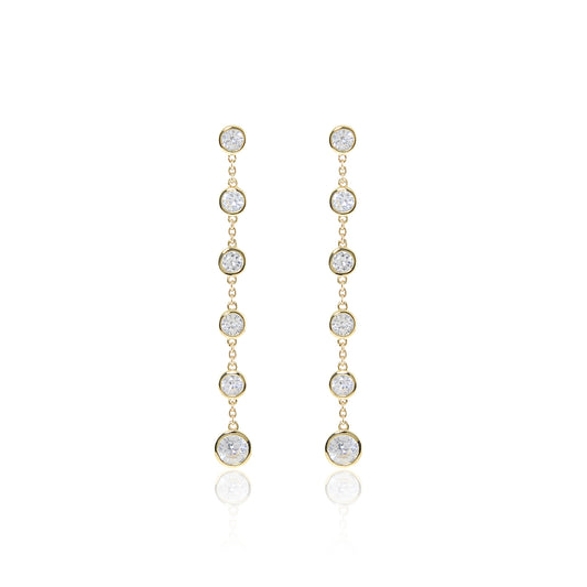 Solid Gold White Sapphire Long Swing Earrings
