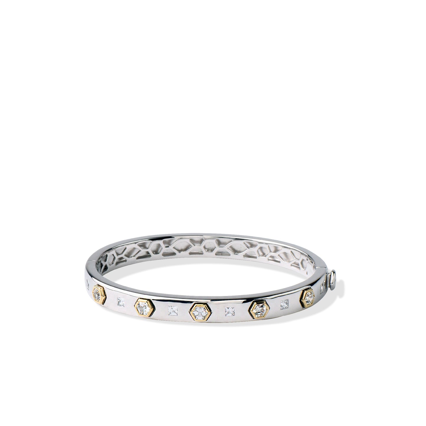 Gold and Silver Bangle Bracelet | Sterling Silver with 14K Yellow Gold Bezels