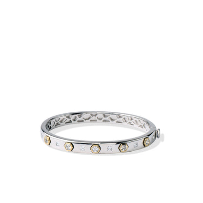 Gold and Silver Bangle Bracelet | Sterling Silver with 18K Yellow Gold Bezels by Lolovivi