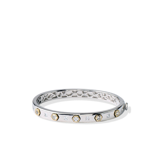 Sterling Silver 18K Solid Gold White Sapphire Modern Love Bangle Bracelet