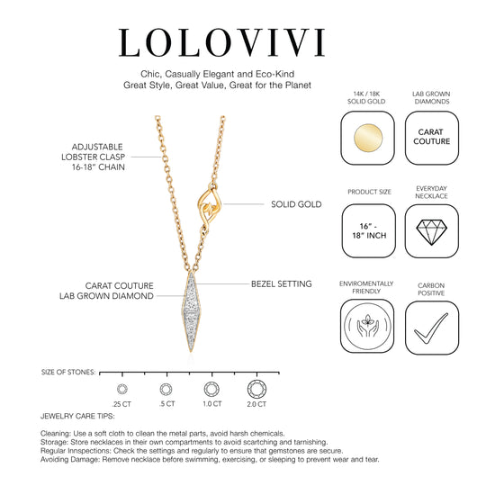 The Lane Pendant - Solid Gold Natural White Diamond Full Linea Pendant Necklace