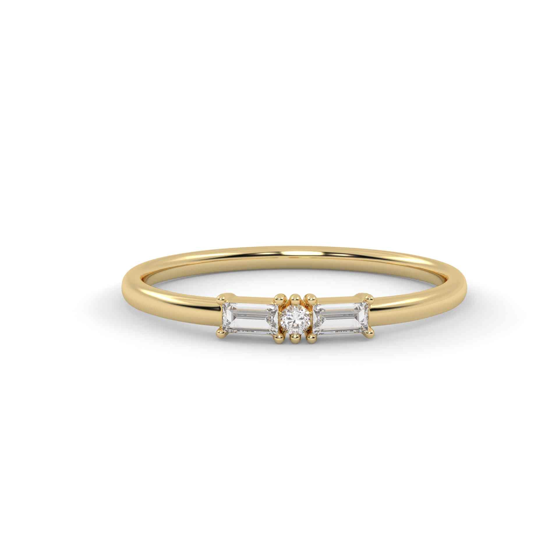 Gold ring with a diamond on a white background