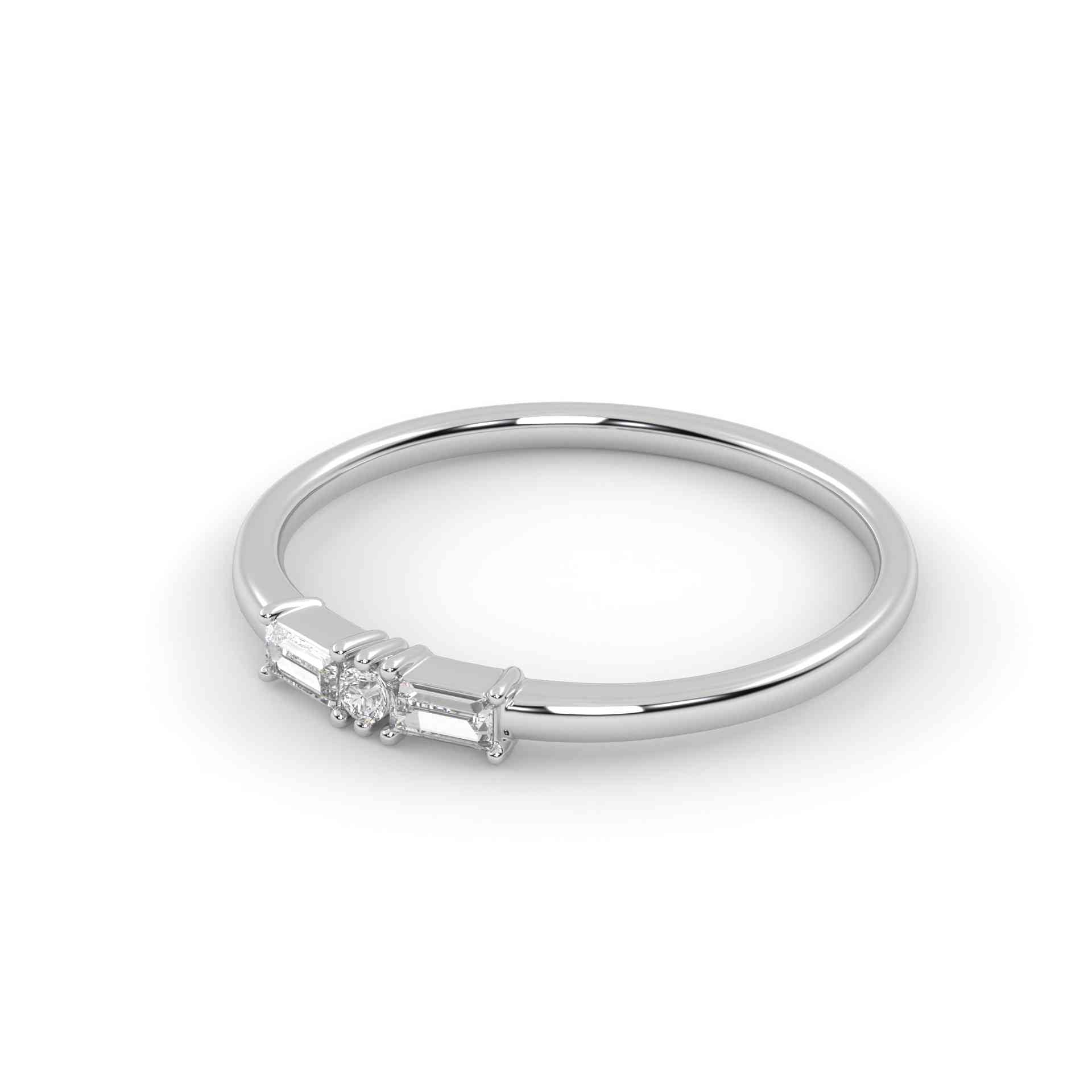 Silver ring with a small diamond on a white background