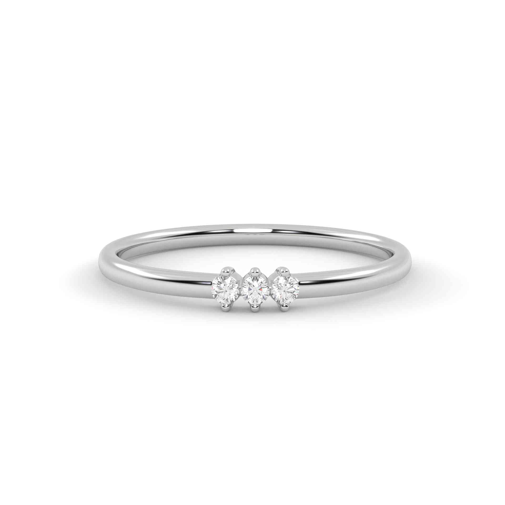 Silver ring with three diamonds on a white background