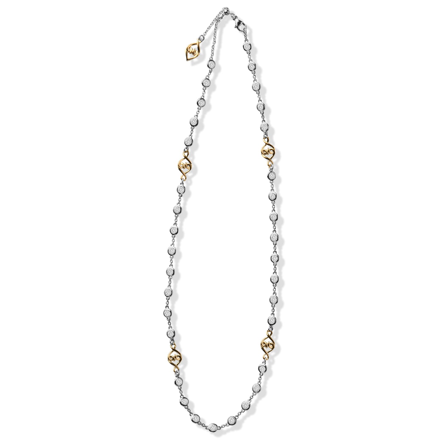 Silver & Gold Necklace | Sterling Silver Yellow Gold White Sapphire Woven Hearts Necklace