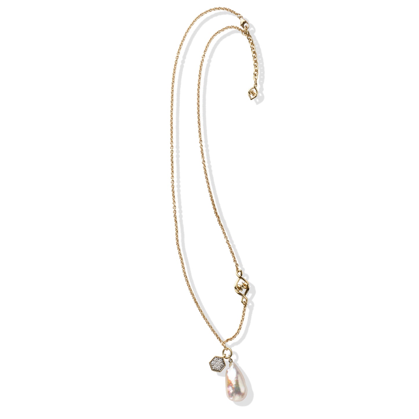 Gold Pearl Necklace | 19.5" Pearl White Sapphire Necklace with Yellow Gold Chain