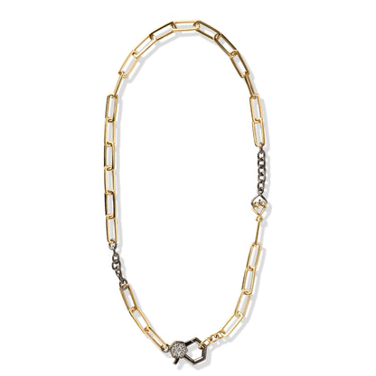 Solid Gold and Black Silver White Sapphire Paperclip Necklace