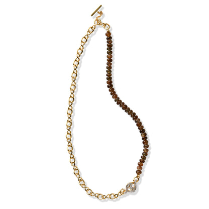 Andesine Diamond Necklace | Red Andesine and White Diamond Yellow Gold Necklace