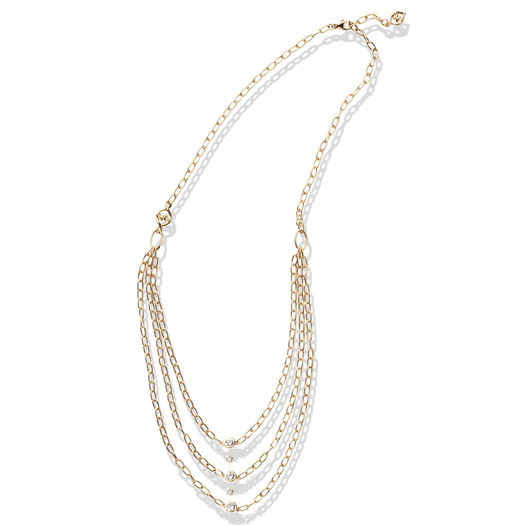 Solid Gold White Sapphire Layered Bib Necklace