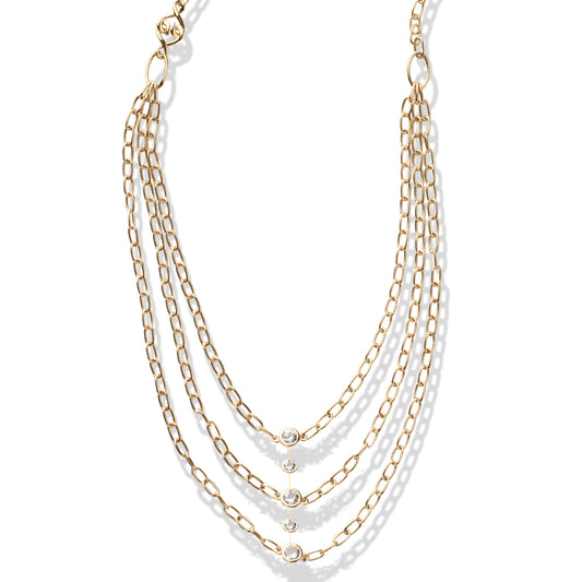 Solid Gold White Sapphire Layered Bib Necklace