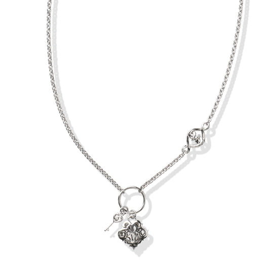 Sterling Silver Natural White Diamond Locket and Key Necklace