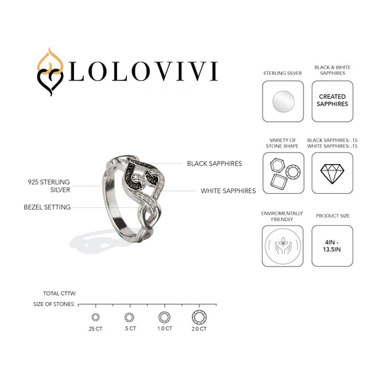 Sterling Silver White & Black Sapphire United Love Ring