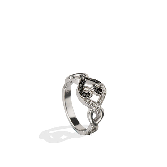 Sterling Silver White & Black Sapphire United Love Ring