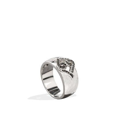 Sterling Silver Black Diamond Hammered Band Ring