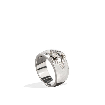 Silver Sapphire Ring | Sterling Silver Black & White Sapphire Woven Hearts Band