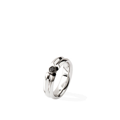 White Gold Black Sapphire Ring | Modern Sterling Silver Ring