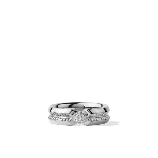 Silver Sapphire Ring | Sterling Silver White Sapphire Ring with Pave Set Diamonds