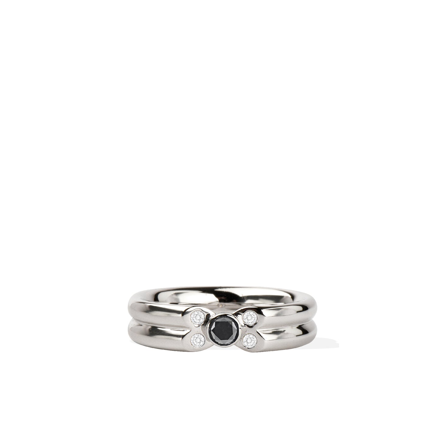 Black Diamond Center Silver Ring | White & Black Diamond Sterling Silver Ring