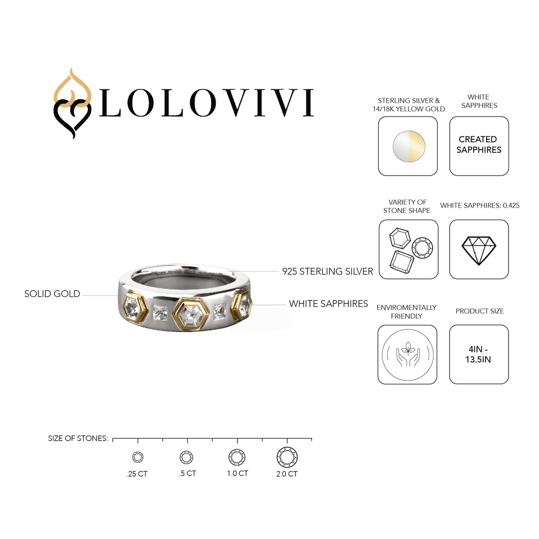 Sterling Silver Solid Gold White Sapphire Modern Love Band Ring