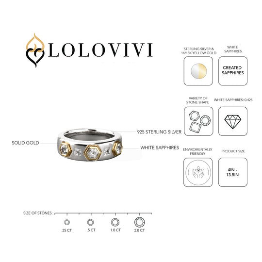 Sterling Silver Solid Gold White Sapphire Modern Love Band Ring