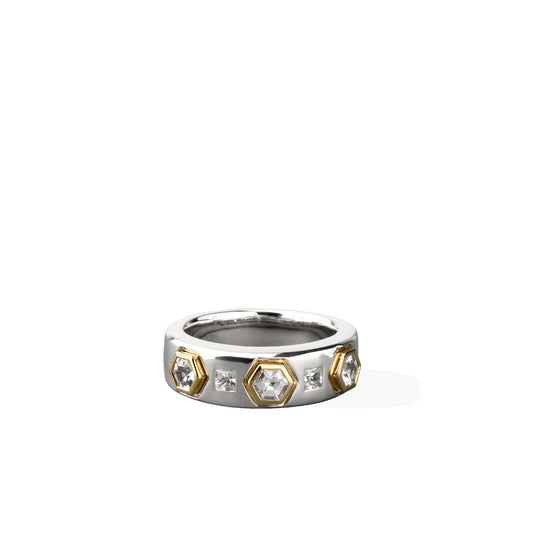 Sterling Silver Solid Gold White Sapphire Modern Love Band Ring