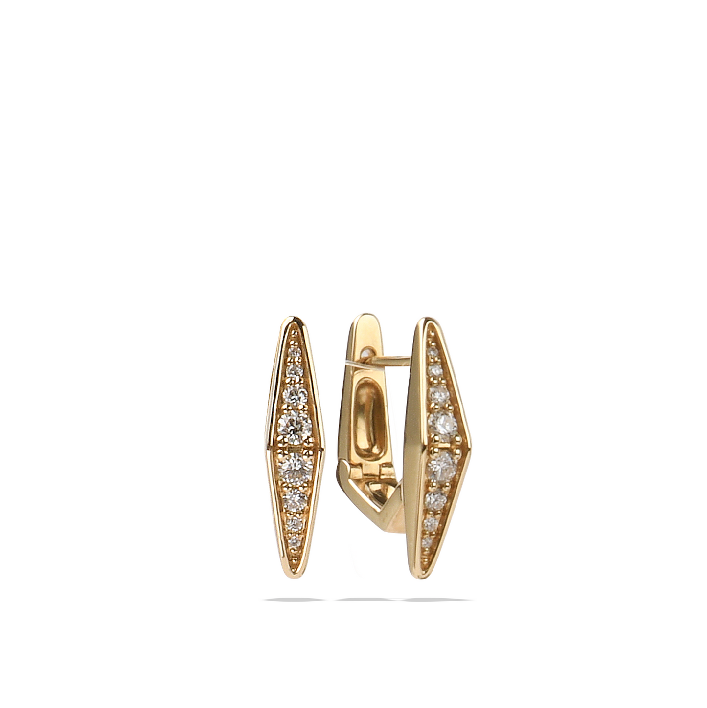 Gold Diamond Earrings | Yellow Gold and Natural White Diamonds Short Angle Earrings