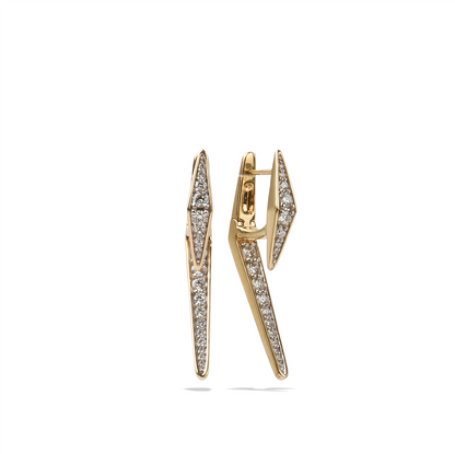 Gold Diamond Earrings | Yellow Gold and Natural White Diamonds Long Angle Earrings