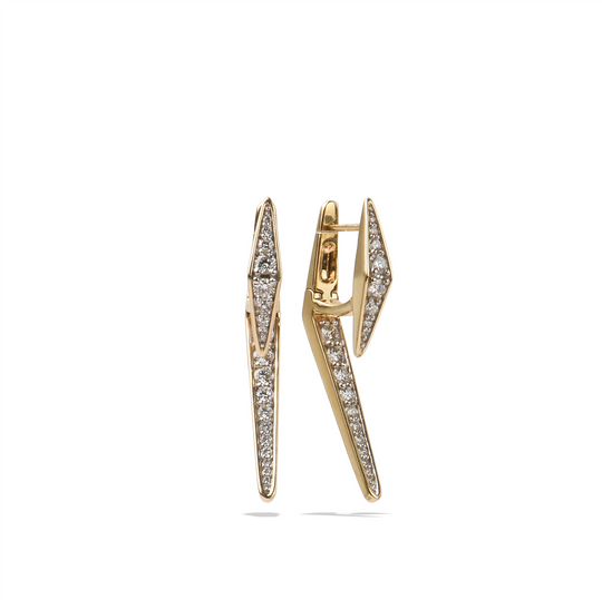 The Kai Earrings - Solid Gold Natural White Diamond Long Earrings