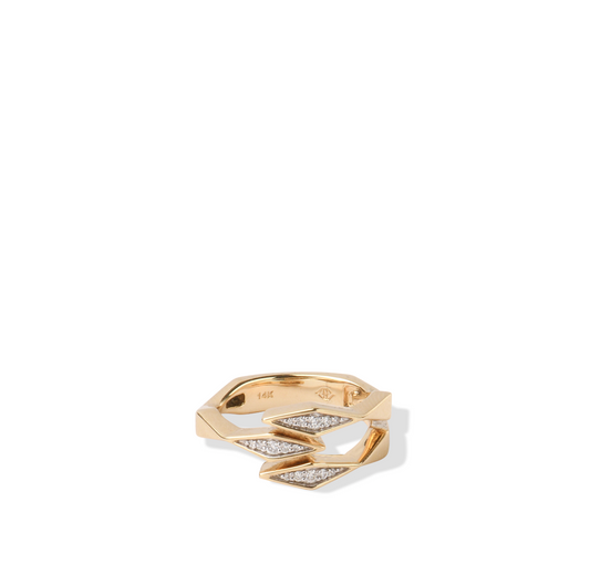 Gold Layered Ring | Yellow Gold Natural White Diamond Triple Layered Ring