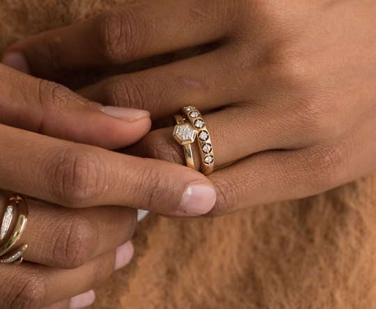 The Lennon Ring - Carat Couture Carbon Neutral Diamond Solid Yellow Gold Hexagon Ring