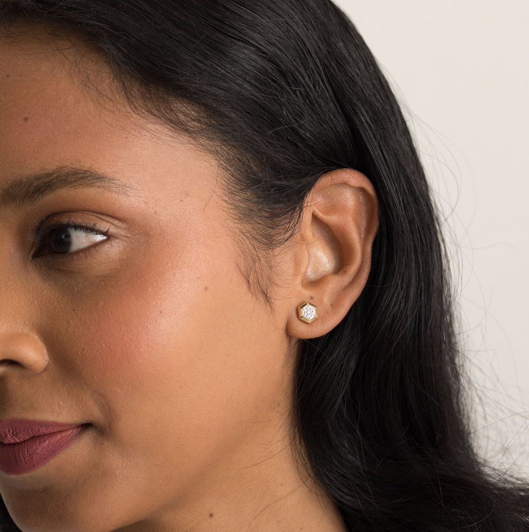 The Lennon Earrings - Carat Couture Hexagon Linea Stud Earrings