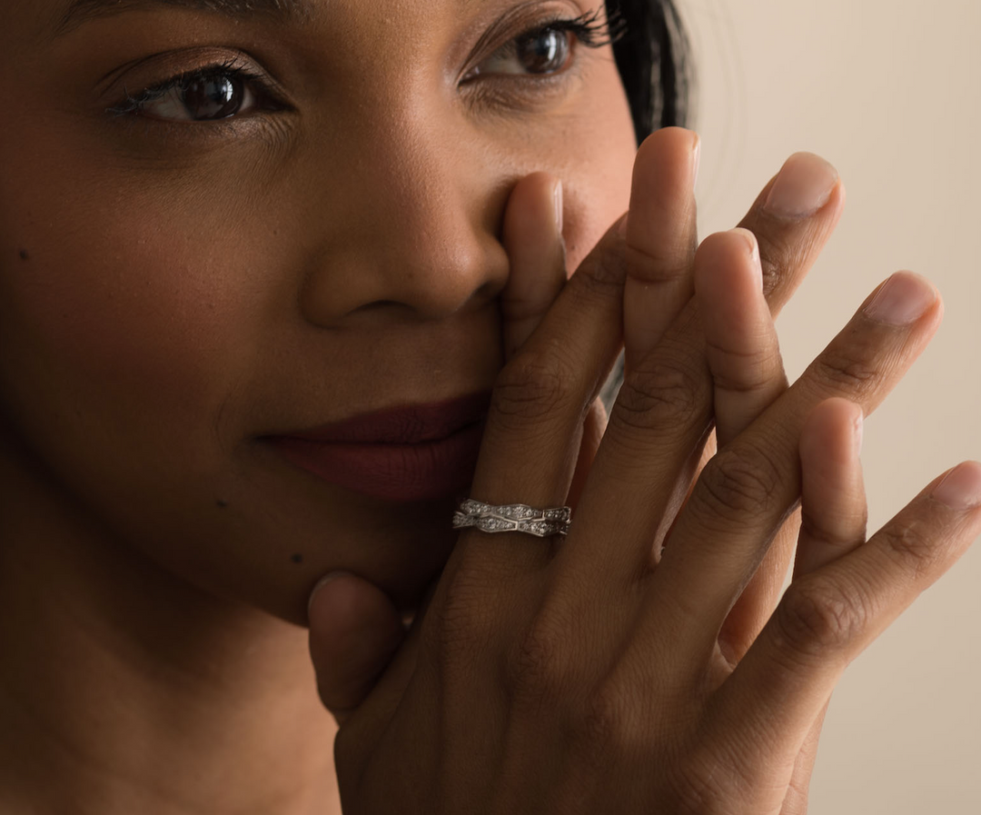 The Cedar Ring - Sterling Silver White Sapphire Double Stack Ring